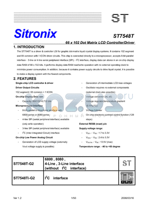 ST7548T datasheet - 66 x 102 Dot Matrix LCD Controller/Driver