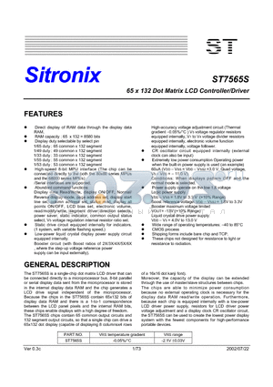 ST7565S datasheet - 65 x 132 Dot Matrix LCD Controller/Driver