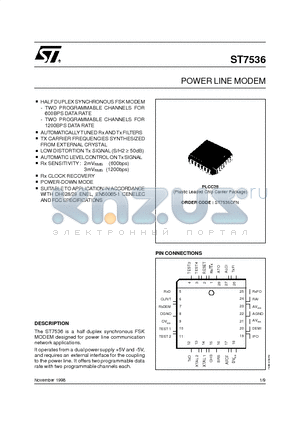 ST7536 datasheet - POWER LINE MODEM