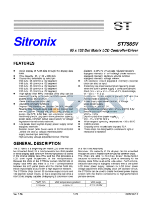 ST7565V datasheet - 65 x 132 Dot Matrix LCD Controller/Driver