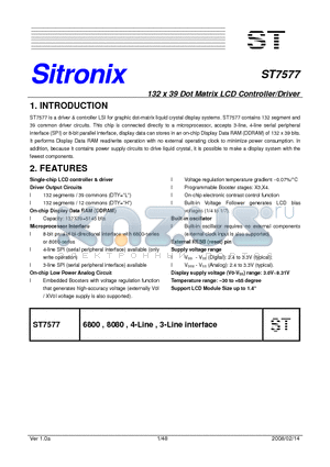 ST7577 datasheet - 132 x 39 Dot Matrix LCD Controller/Driver