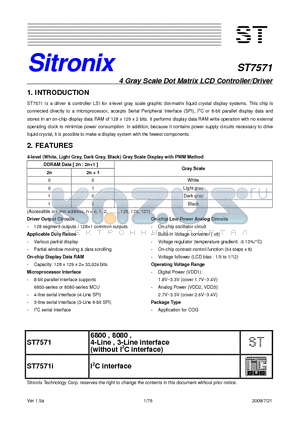 ST7571 datasheet - 4 Gray Scale Dot Matrix LCD Controller/Driver