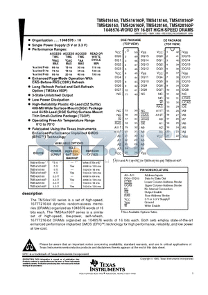 TMS416160 datasheet - 1048576-WORD BY 16-BIT HIGH-SPEED DRAMS