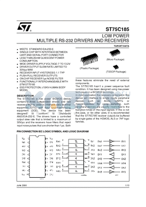 ST75C185BDR datasheet - LOW POWER MULTIPLE RS-232 DRIVERS AND RECEIVERS