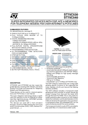 ST75C530 datasheet - SUPER INTEGRATED DEVICESWITH DSP, AFE & MEMORIES FORTELEPHONY,MODEM, FAXOVERINTERNET& POTSLINES