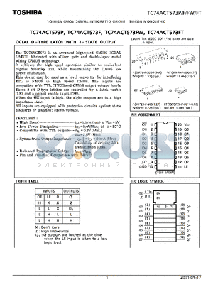 TC74ACT573P datasheet - OCTAL D-TYPE LATCH WITH 3-STATE OUTPUT