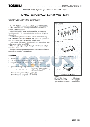TC74ACT573FT datasheet - CMOS Digital Integrated Circuit Silicon Monolithic Octal D-Type Latch with 3-State Output