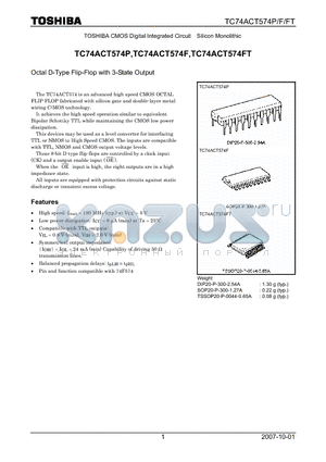 TC74ACT574F datasheet - CMOS Digital Integrated Circuit Silicon Monolithic Octal D-Type Flip-Flop with 3-State Output