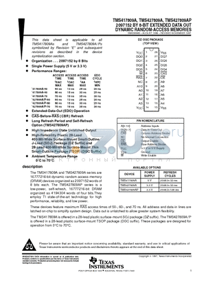 TMS417809A datasheet - 2097152 BY 8-BIT EXTENDED DATA OUT DYNAMIC RANDOM-ACCESS MEMORIES