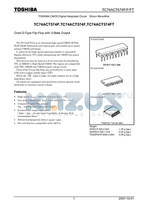 TC74ACT574F_07 datasheet - CMOS Digital Integrated Circuit Silicon Monolithic Octal D-Type Flip-Flop with 3-State Output