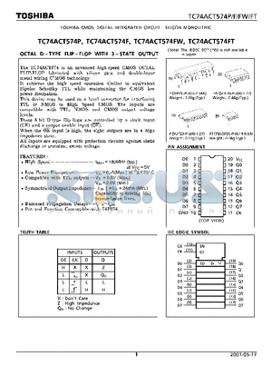 TC74ACT574P datasheet - TOSHIBA CMOS DIGITAL INTEGRATED CIRCUIT SILICON MONOLITHIC