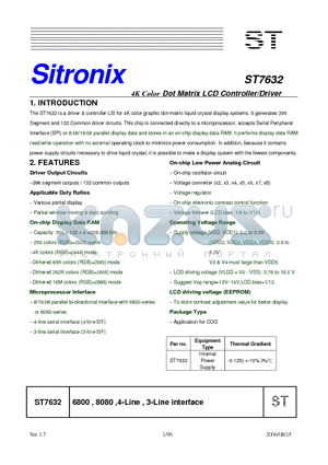 ST7632 datasheet - 4K Color Dot Matrix LCD Controller/Driver