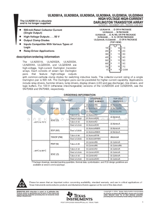 ULN2003AD datasheet - HIGH-VOLTAGE HIGH-CURRENT DARLINGTON TRANSISTOR ARRAY