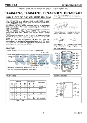 TC74ACT74F datasheet - DUAL D - TYPE FLIP FLOP WITH PRESET AND CLEAR