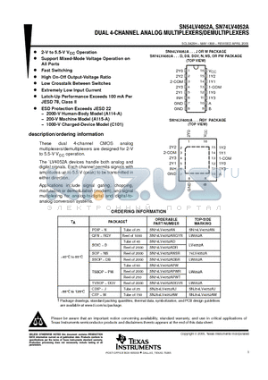 SN74LV4052ADBRG4 datasheet - DEAL 4-CHANNEL ANALOG MULTIPLEXERS/DEMULTIPLEXERS