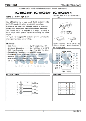 TC74HC02AF datasheet - CMOS DIGITAL INTERGRATED CIRCUIT SILICON MONOLITHIC