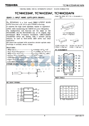 TC74HC03AF datasheet - QUAD 2 INPUT NAND GATE