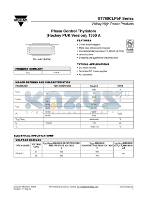 ST780C06L0PBF datasheet - Phase Control Thyristors (Hockey PUK Version), 1350 A