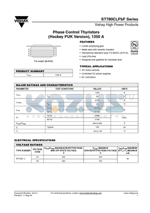 ST780C06L2PBF datasheet - Phase Control Thyristors (Hockey PUK Version), 1350 A