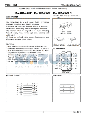 TC74HC04AF datasheet - HEX INVERTER