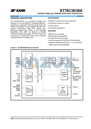 ST78C36CJ44 datasheet - ECP/EPP PARALLEL PRINTER PORT WITH 16-BYTE FIFO