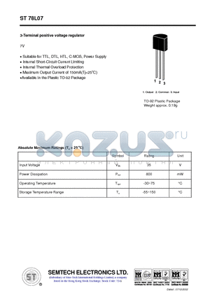 ST78L07 datasheet - 3-Terminal positive voltage regulator