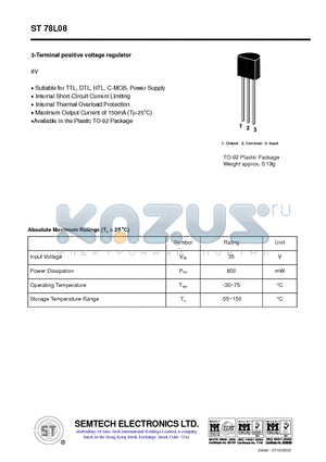 ST78L08 datasheet - 3-Terminal positive voltage regulator
