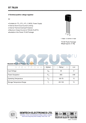 ST78L09 datasheet - 3-Terminal positive voltage regulator