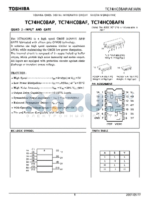 TC74HC08AF datasheet - QUAD 2-INPUT AND GATE