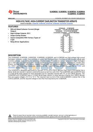 ULN2003ANE4 datasheet - HIGH-VOLTAGE, HIGH-CURRENT DARLINGTON TRANSISTOR ARRAYS