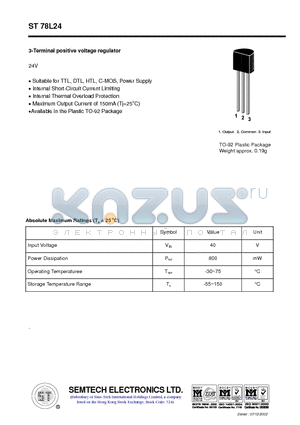 ST78L24 datasheet - 3-Terminal positive voltage regulator