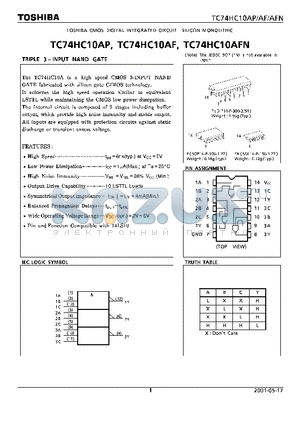 TC74HC10AFN datasheet - CMOS DIGITAL INTEGRATED CIRCUIT SILICON MONOLITHIC