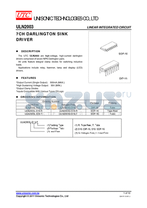 ULN2003G-D16-T datasheet - 7CH DARLINGTON SINK DRIVER