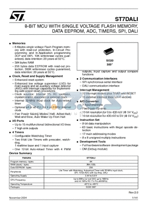 ST7DALI datasheet - 8-BIT MCU WITH SINGLE VOLTAGE FLASH MEMORY, DATA EEPROM, ADC, TIMERS, SPI, DALI