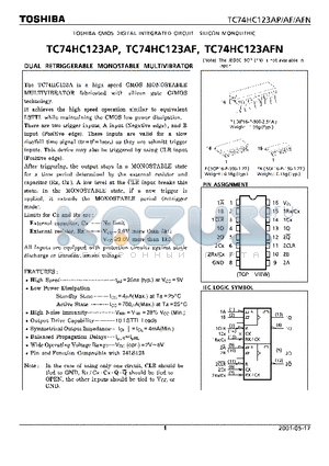 TC74HC123AFN datasheet - DUAL RETRIGGERABLE MONOSTABLE MULTIVIBRATOR