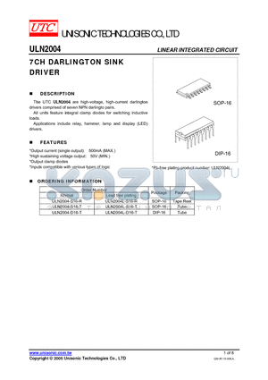 ULN2004-D16-T datasheet - 7CH DARLINGTON SINK DRIVER