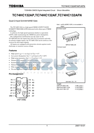 TC74HC132AF datasheet - Quad 2-Input Schmitt NAND Gate