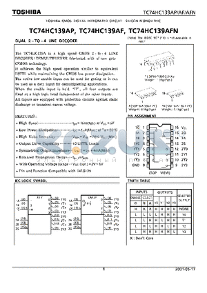 TC74HC139AFN datasheet - DUAL 2 TO 4 LINE DECODER