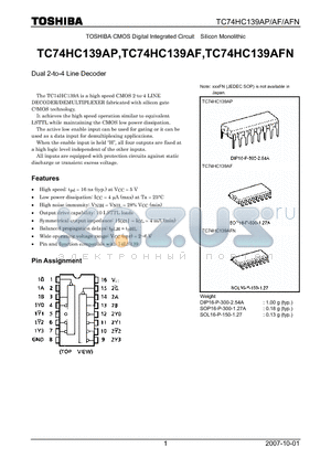 TC74HC139AFN datasheet - Dual 2-to-4 Line Decoder