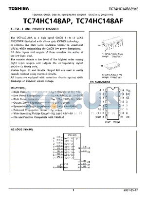 TC74HC148AP datasheet - TOSHIBA CMOS DIGITAL INTEGRATED CIRCUIT SILICON MONOLITHIC