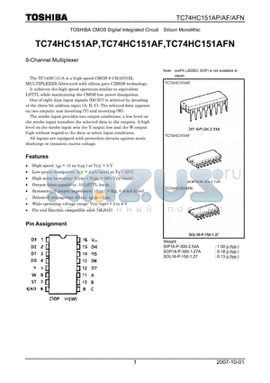 TC74HC151AFN datasheet - 8-Channel Multiplexer