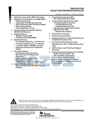 TMS470R1VC002 datasheet - 16/32-BIT RISC ROM MICROCONTROLLER