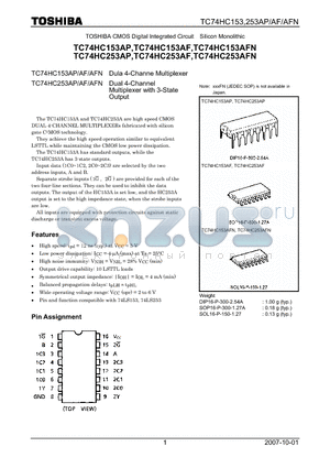 TC74HC153AF datasheet - Dual 4-Channel Multiplexer with 3-State Output