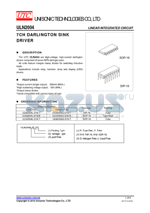 ULN2004G-D16-T datasheet - 7CH DARLINGTON SINK DRIVER