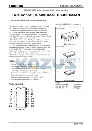 TC74HC155AFN datasheet - Dual 2-to-4 Line Decoder 3-to-8 Line Decoder