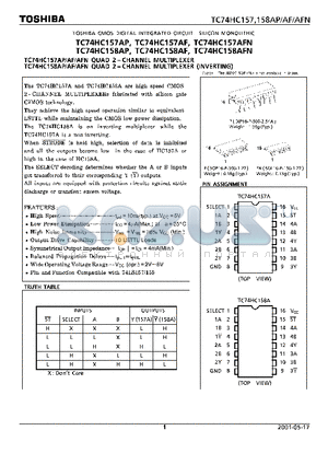 TC74HC157AP datasheet - TOSHIBA CMOS DIGITAL INTEGRATED CIRCUIT SILICON MONOLITHIC