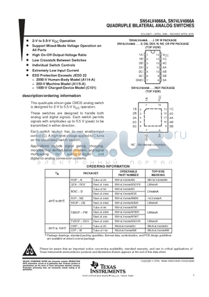 SN74LV4066ADBRG4 datasheet - QUADRUPLE BILATERAL ANALOG SWITCHES
