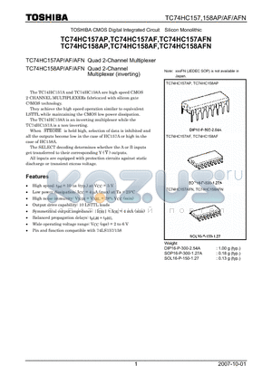 TC74HC157AP_07 datasheet - Quad 2-Channel Multiplexer (inverting)