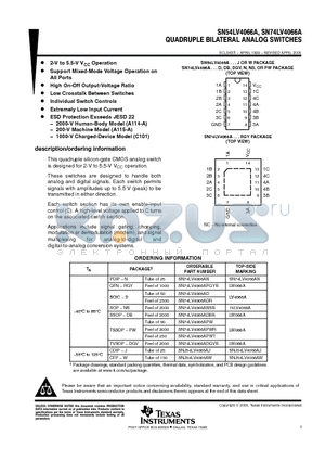 SN74LV4066ADBRG4 datasheet - QUADRUPLE BILATERAL ANALOG SWITCHES