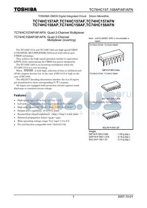 TC74HC158AF datasheet - Quad 2-Channel Multiplexer (inverting)
